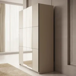 Meubella - Kledingkast Landon - Beige - 150 cm - Met spiegel