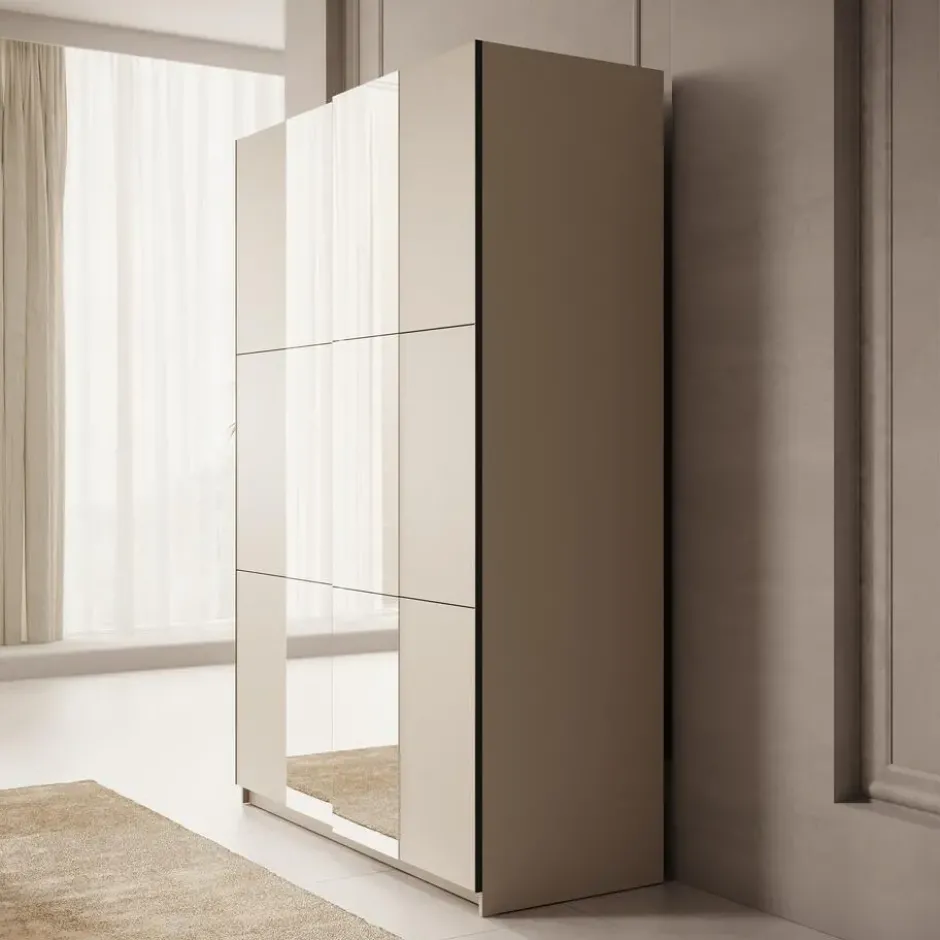 Meubella - Kledingkast Landon - Beige - 150 cm - Met spiegel