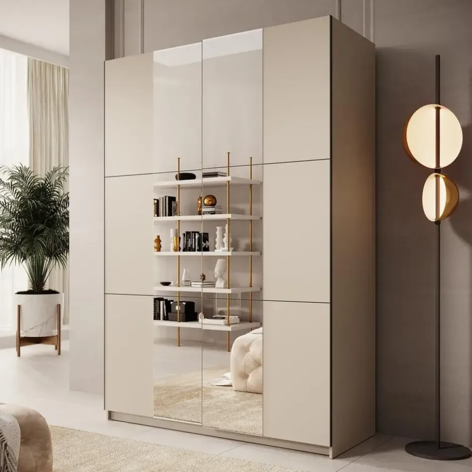 Meubella - Kledingkast Landon - Beige - 150 cm - Met spiegel