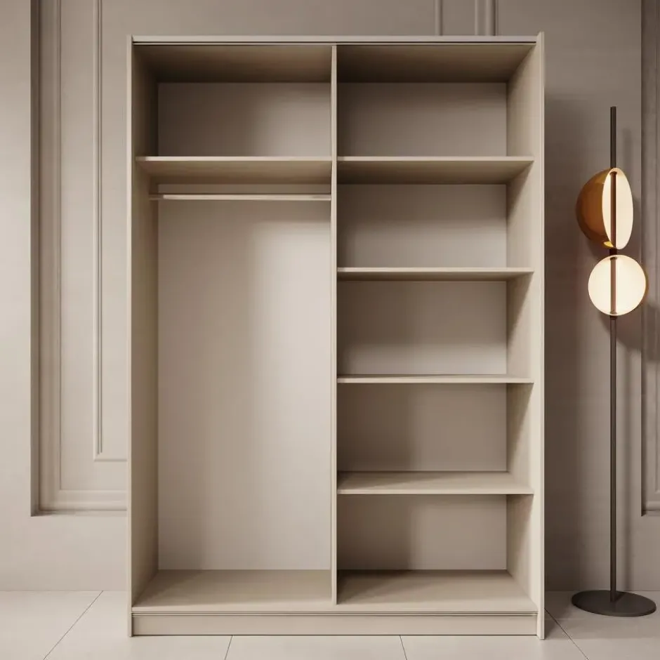 Meubella - Kledingkast Landon - Beige - 150 cm - Met spiegel