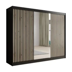 Meubella - Kledingkast Lisbon 2 - Zwart - 250 cm - Met spiegel