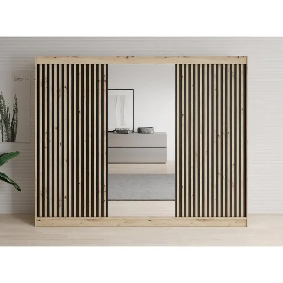 Meubella - Kledingkast Lisbon 2 - Eiken - 250 cm - Met spiegel