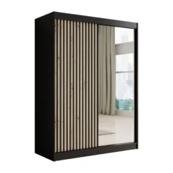 Meubella - Kledingkast Lisbon 2 - Zwart - 150 cm - Met spiegel