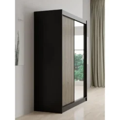 Meubella - Kledingkast Lisbon 2 - Zwart - 150 cm - Met spiegel