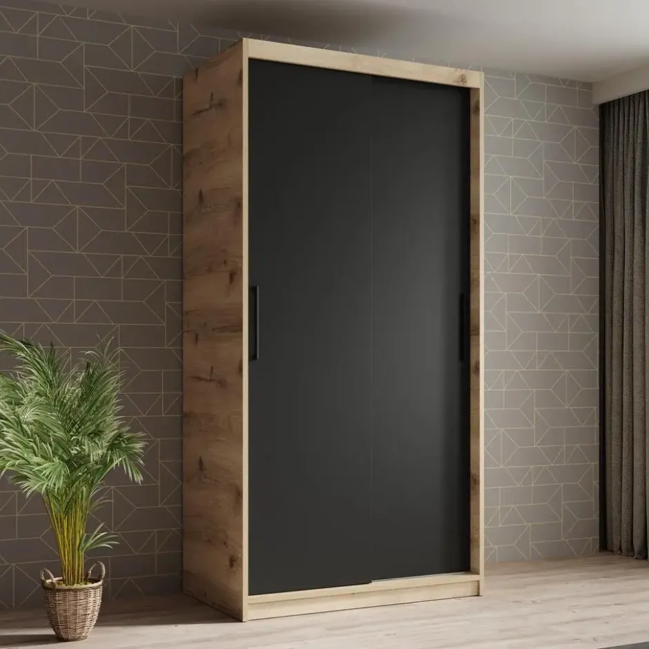 Meubella - Kledingkast Luxor - Zwart - Eiken - 100 cm