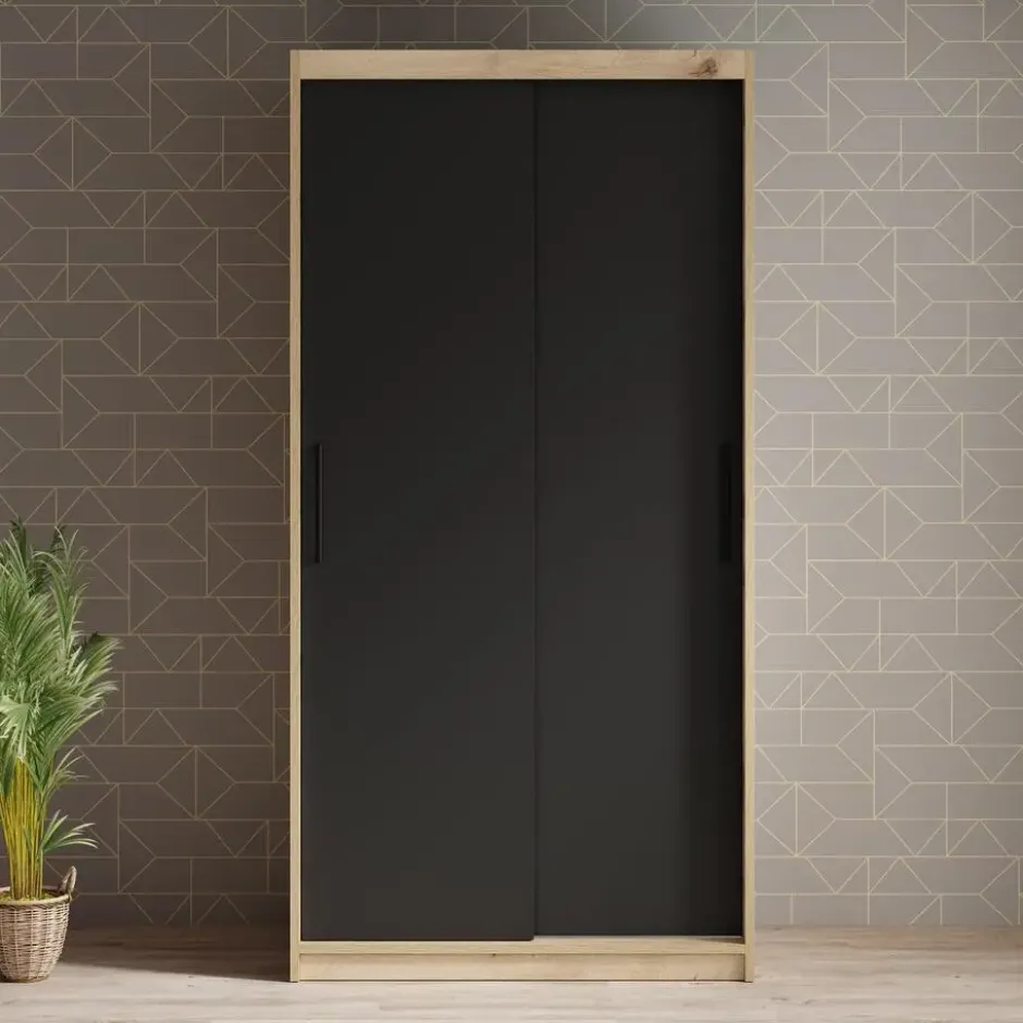 Meubella - Kledingkast Luxor - Zwart - Eiken - 100 cm