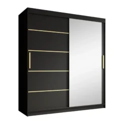 Meubella - Kledingkast Malavi 2 - Zwart - 180 cm - Met spiegel