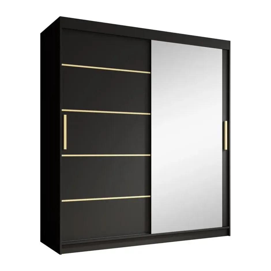 Meubella - Kledingkast Malavi 2 - Zwart - 180 cm - Met spiegel