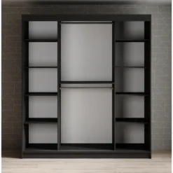 Meubella - Kledingkast Malavi 2 - Zwart - 180 cm - Met spiegel