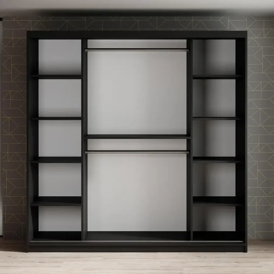 Meubella - Kledingkast Mandalin - Zwart - 200 cm - Met spiegel