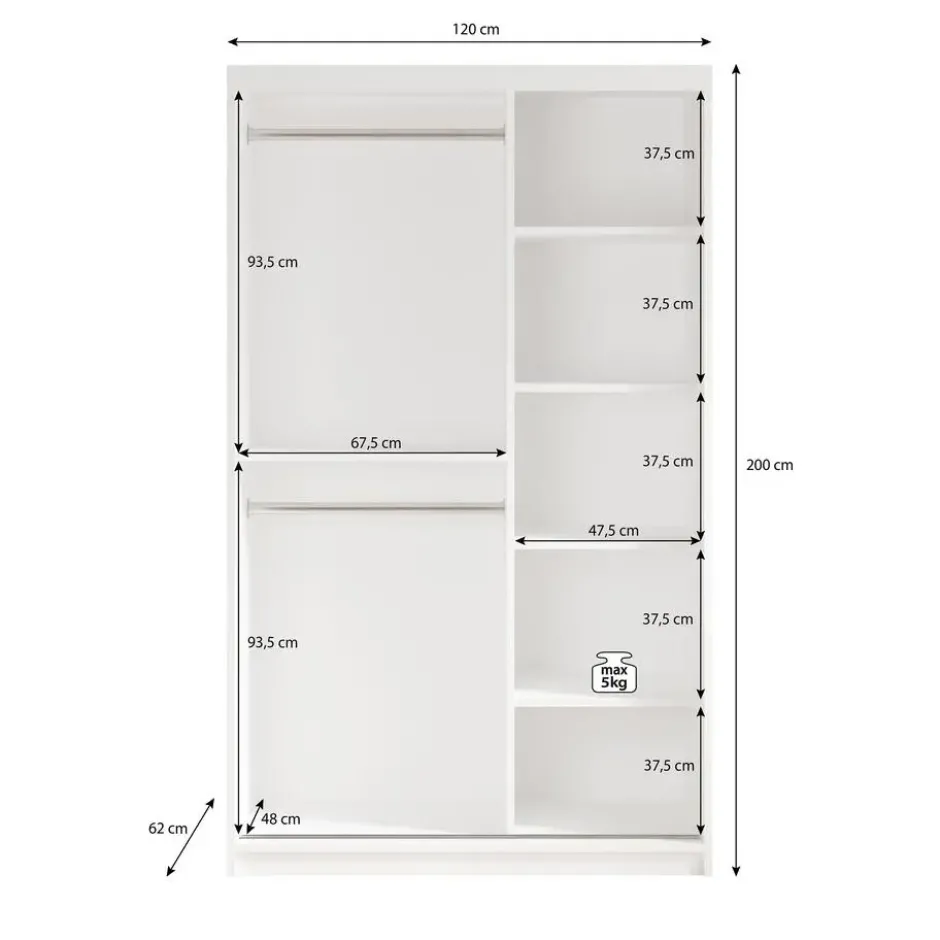 Meubella - Kledingkast Mandalin - Zwart - 120 cm - Met spiegel