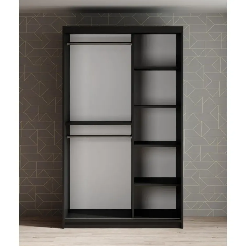 Meubella - Kledingkast Mandalin - Zwart - 120 cm - Met spiegel
