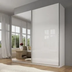 Meubella - Kledingkast Mariah - Wit - 217 cm - Met spiegel