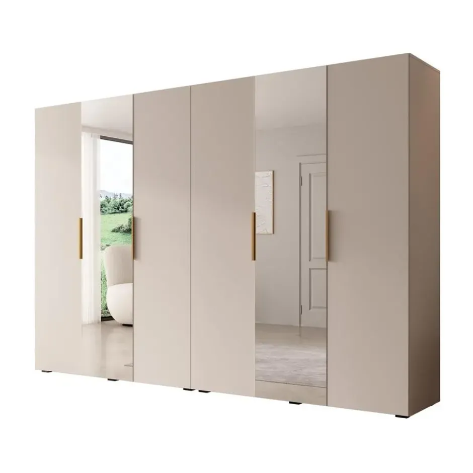 Meubella - Kledingkast Marquesa - Beige - 300 cm - Met spiegel