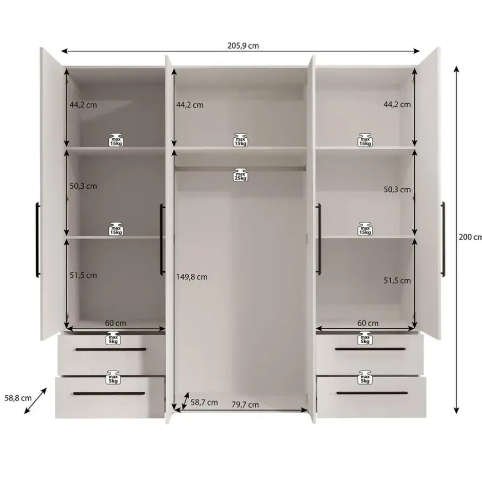 Meubella - Kledingkast Mayen - Wit - 206 cm