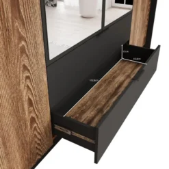 Meubella - Kledingkast Mulvey - Eiken - Antraciet - 220 cm - Met spiegel