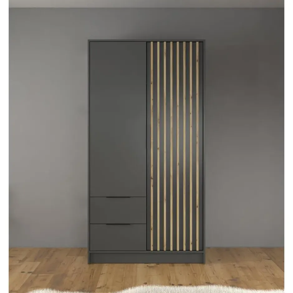 Meubella - Kledingkast Nairobi - Antraciet - Eiken - 105 cm