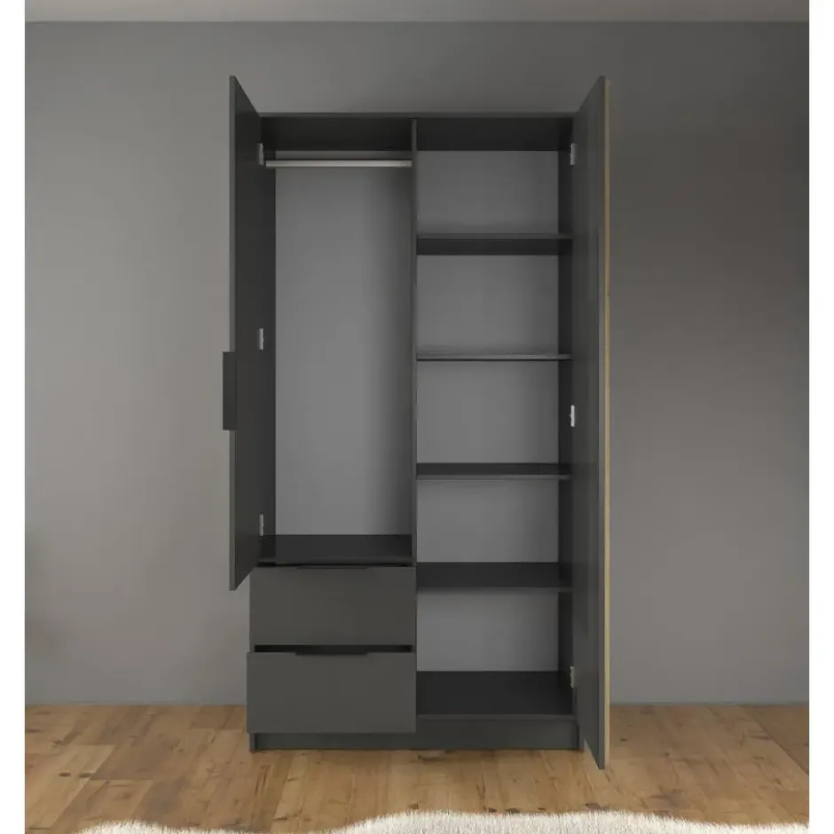 Meubella - Kledingkast Nairobi - Antraciet - Eiken - 105 cm