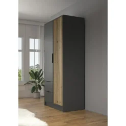 Meubella - Kledingkast Nairobi - Antraciet - Eiken - 105 cm