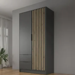 Meubella - Kledingkast Nairobi - Antraciet - Eiken - 105 cm