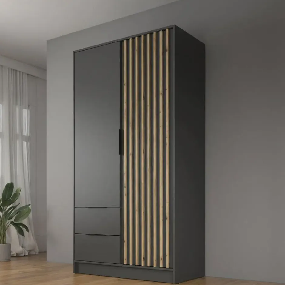 Meubella - Kledingkast Nairobi - Antraciet - Eiken - 105 cm