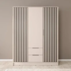 Meubella - Kledingkast Nairobi - Beige - Zwart - 155 cm