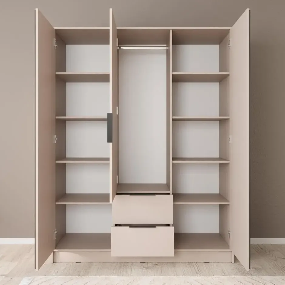 Meubella - Kledingkast Nairobi - Beige - Zwart - 155 cm