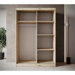 Meubella - Kledingkast Olly - Eiken - 139 cm - Met spiegel