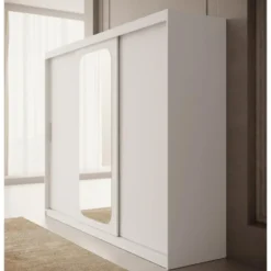 Meubella - Kledingkast Pete - Wit - 250 cm - Met spiegel