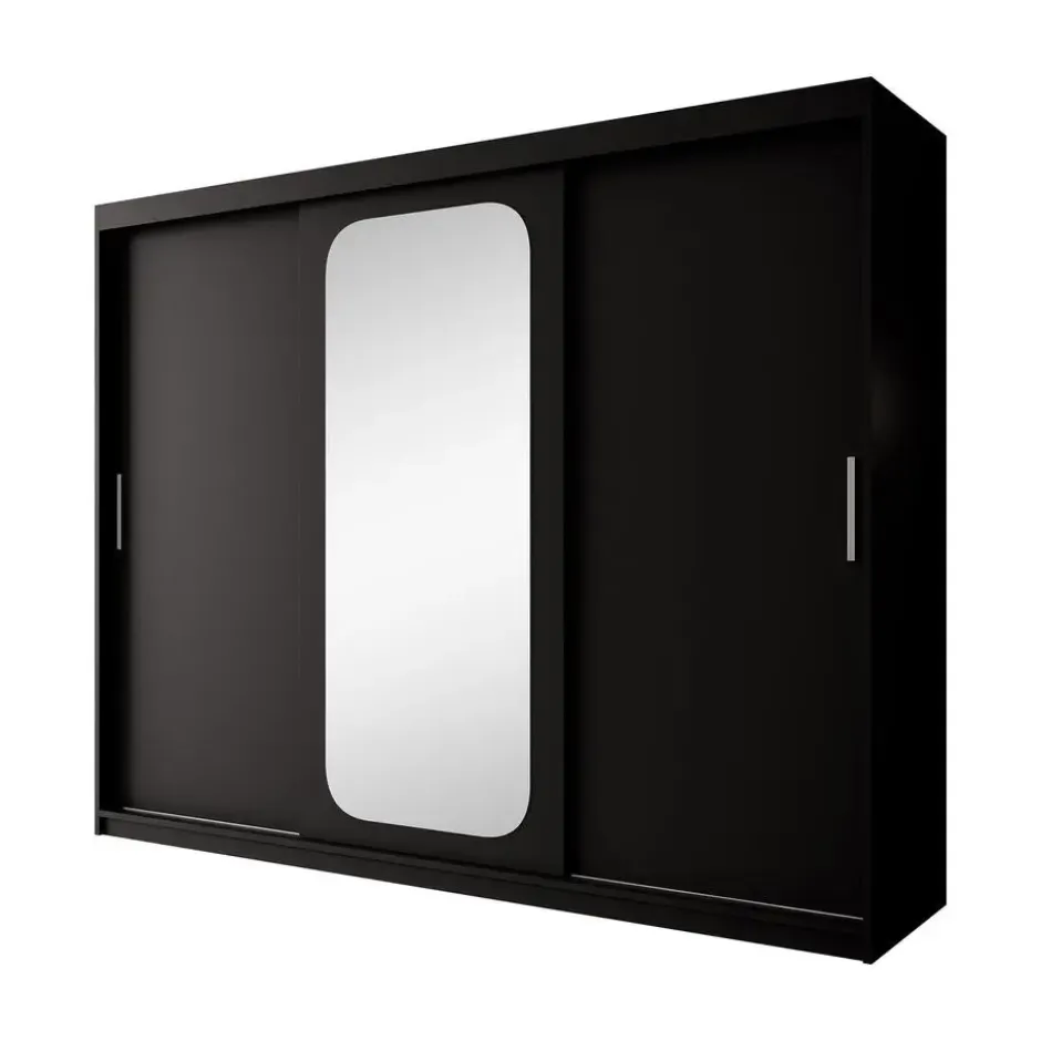 Meubella - Kledingkast Pete - Zwart - 250 cm - Met spiegel