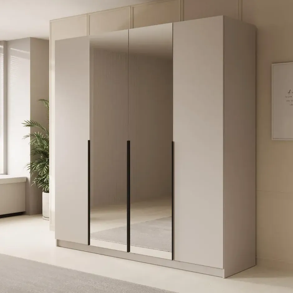 Meubella - Kledingkast Sabre - Beige - 200 cm - Met spiegel