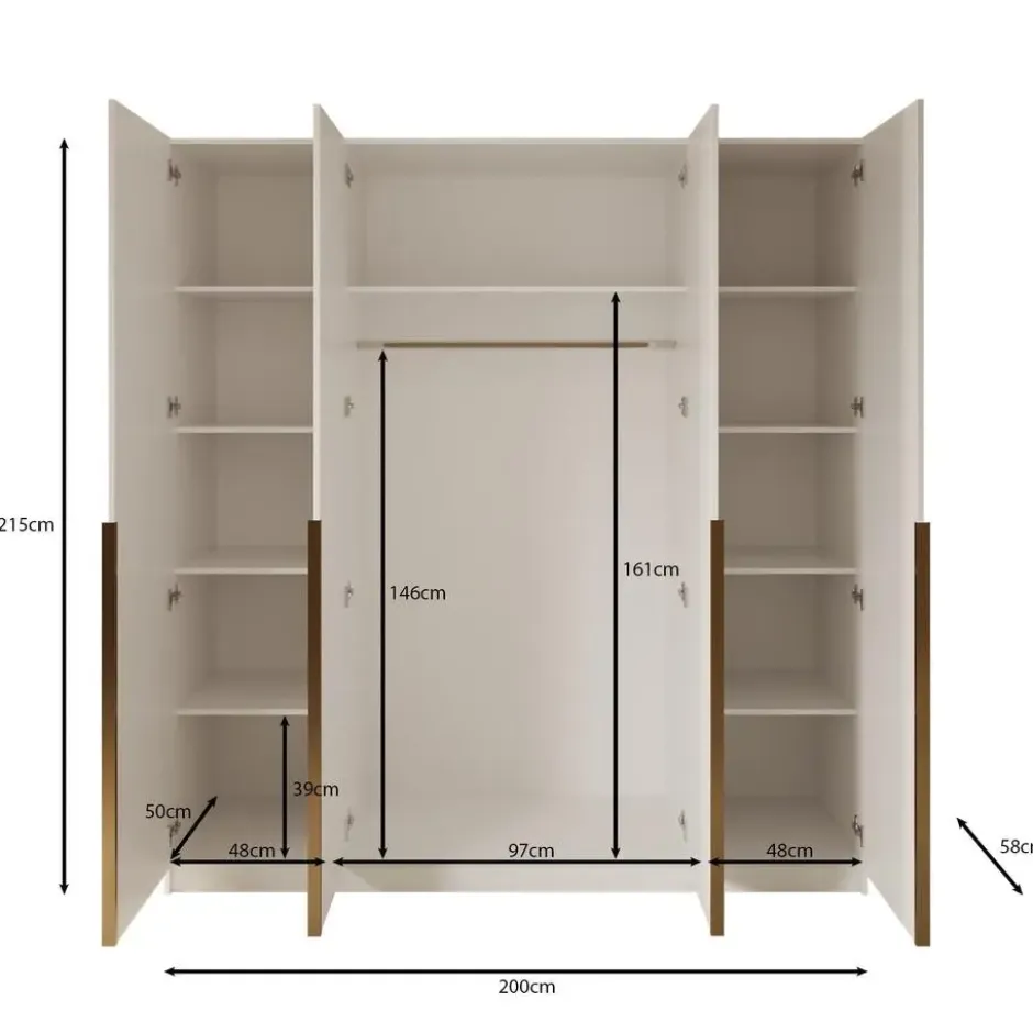 Meubella - Kledingkast Sabre - Beige - 200 cm - Met spiegel