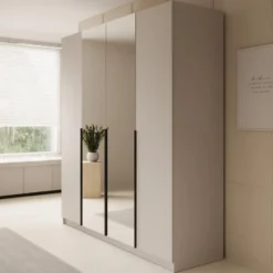 Meubella - Kledingkast Sabre - Beige - 200 cm - Met spiegel