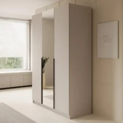 Meubella - Kledingkast Sabre - Beige - 150 cm - Met spiegel