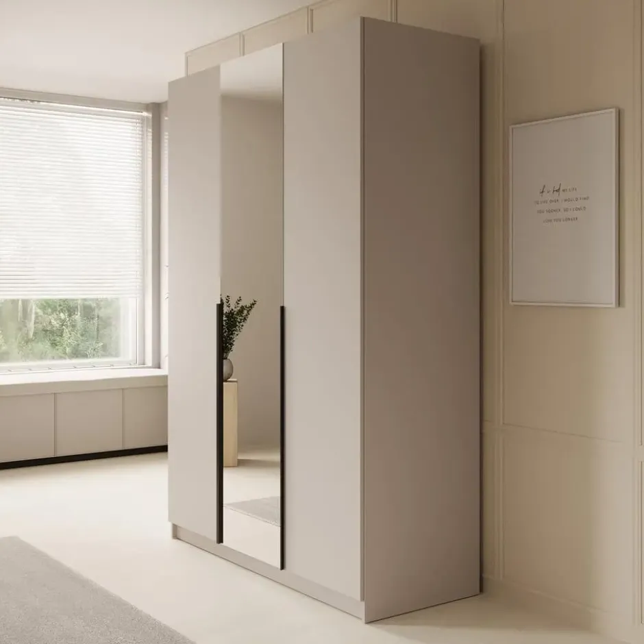 Meubella - Kledingkast Sabre - Beige - 150 cm - Met spiegel