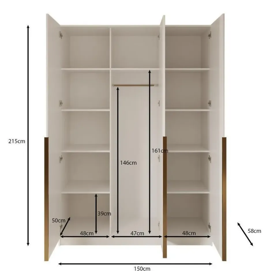 Meubella - Kledingkast Sabre - Beige - 150 cm - Met spiegel