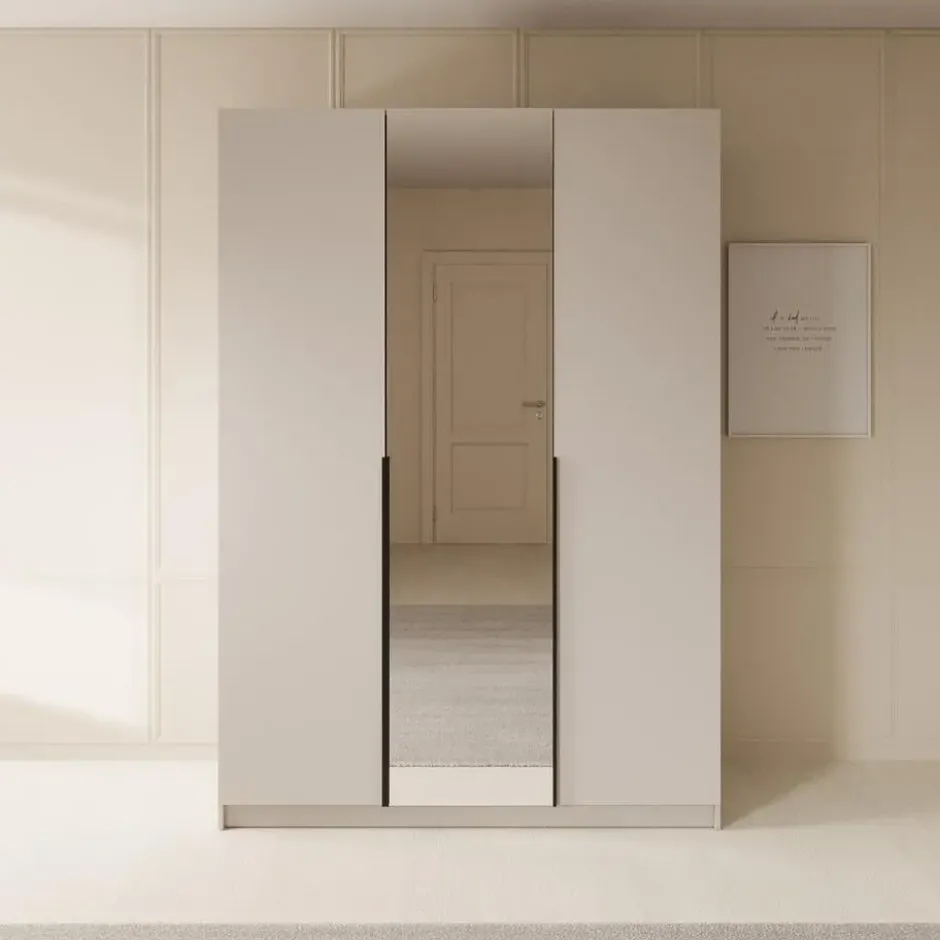 Meubella - Kledingkast Sabre - Beige - 150 cm - Met spiegel