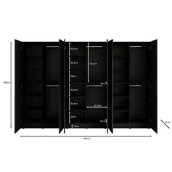 Meubella - Kledingkast Shelton - Zwart 2 - 303 cm - Met glas