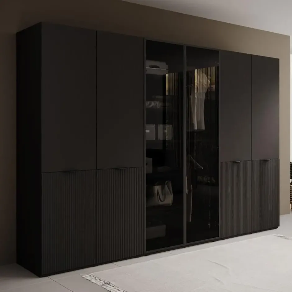 Meubella - Kledingkast Shelton - Zwart 2 - 303 cm - Met glas