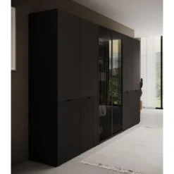 Meubella - Kledingkast Shelton - Zwart 2 - 303 cm - Met glas