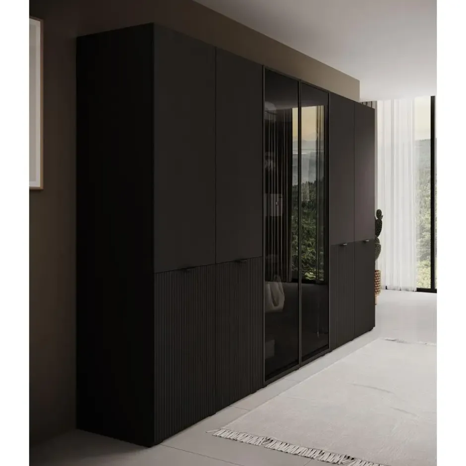 Meubella - Kledingkast Shelton - Zwart 2 - 303 cm - Met glas