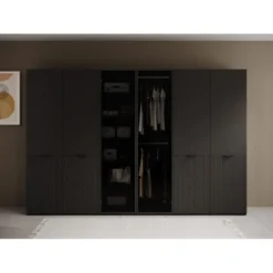 Meubella - Kledingkast Shelton - Zwart 2 - 303 cm - Met glas
