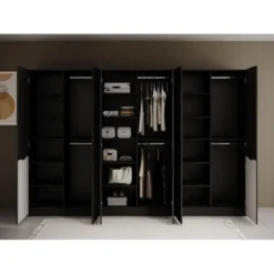 Meubella - Kledingkast Shelton - Zwart 2 - 303 cm - Met glas