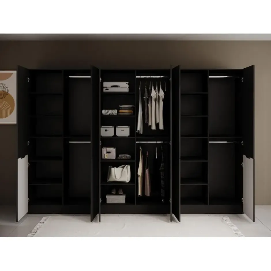 Meubella - Kledingkast Shelton - Zwart 2 - 303 cm - Met glas