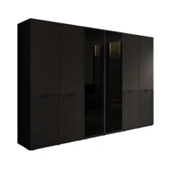 Meubella - Kledingkast Shelton - Zwart 2 - 303 cm - Met glas
