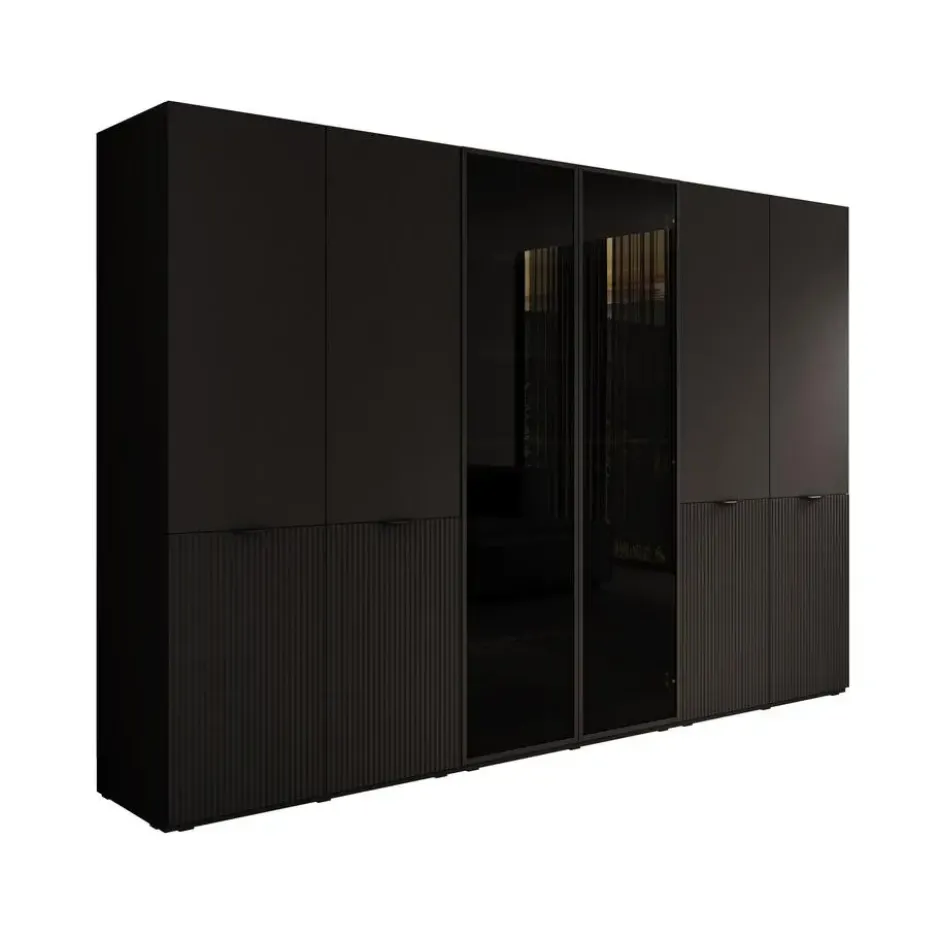 Meubella - Kledingkast Shelton - Zwart 2 - 303 cm - Met glas