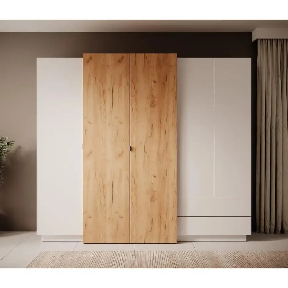 Meubella - Kledingkast Three - Wit - Eiken - 230 cm