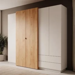 Meubella - Kledingkast Three - Wit - Eiken - 230 cm