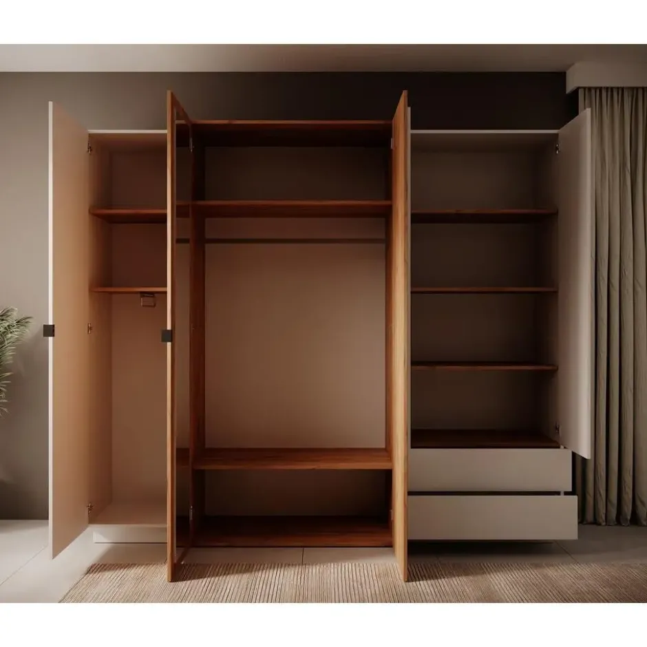 Meubella - Kledingkast Three - Wit - Eiken - 230 cm