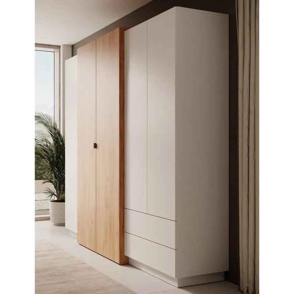 Meubella - Kledingkast Three - Wit - Eiken - 230 cm